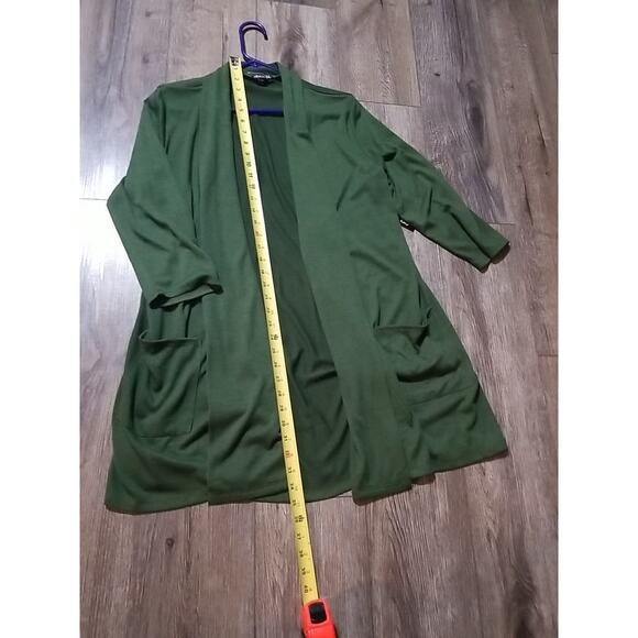 Olivia Blu Duster Cardigan Women’s 1x Long Sleeves Pockets Dark Green - Picture 6 of 7